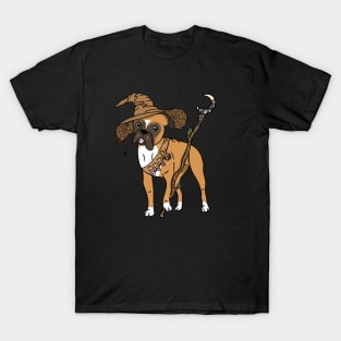 Boxer Moon Wizard | Witch | Spooky Dog Art T-Shirt